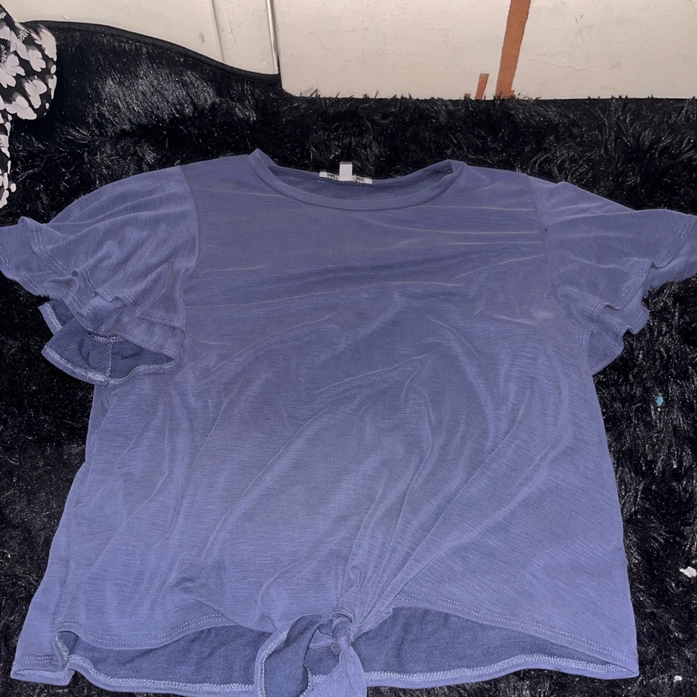 Green Envelope Navy Tie-Front Top